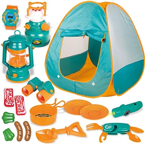 FUN LITTLE TOYS Kids Play Tent Pop Up Tent with Camping Gear Set, Outdoor Toys for Kids Age 3+