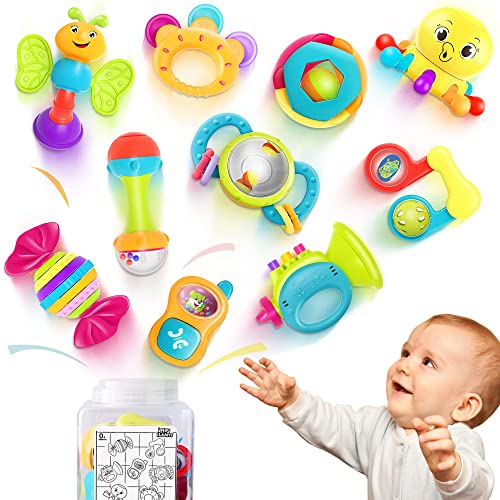 iPlay, iLearn Baby Rattles Set 10pcs Sensory Teethers, Music Toys, Perfect Newborn Gift for 0-12 Months