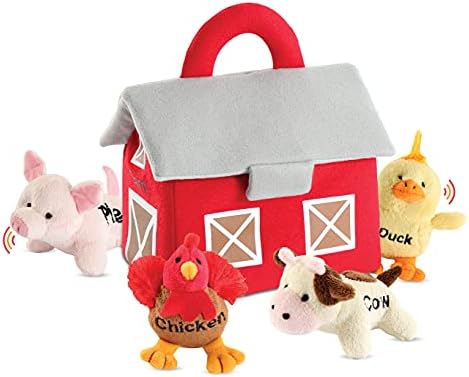 Bundaloo Cuddle Buddies Stuffed Animals Plush Farm Toys with Realistic Sounds, Barn Carrier